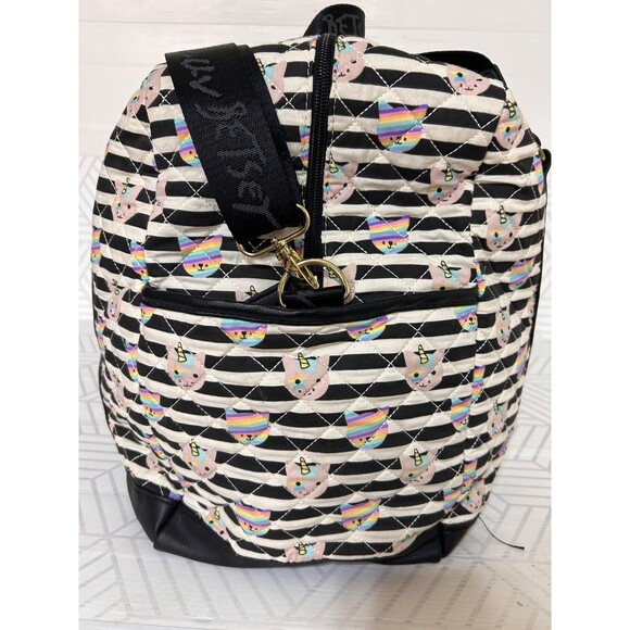Betsey Johnson Kitty Cat Unicorn Weekender Duffle Bag Quilted Travel 14X21X12 - Picture 6 of 15